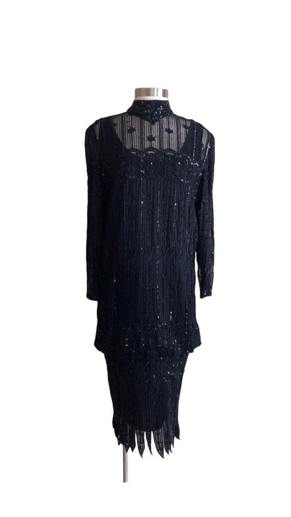 Vintage Black Cocktail dress, heavily Beaded, Gat… - image 3