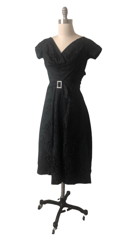 Vintage 1950’s Taffeta  Black Cocktail Dress , Pa… - image 2
