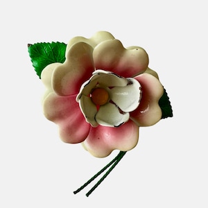 Vintage Brosche, Blumen Brosche, rosa emaillierte Blume, Anstecknadel