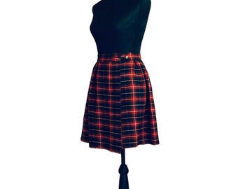 Vintage red Plaid pleated Skirt, tartan, winter skirt