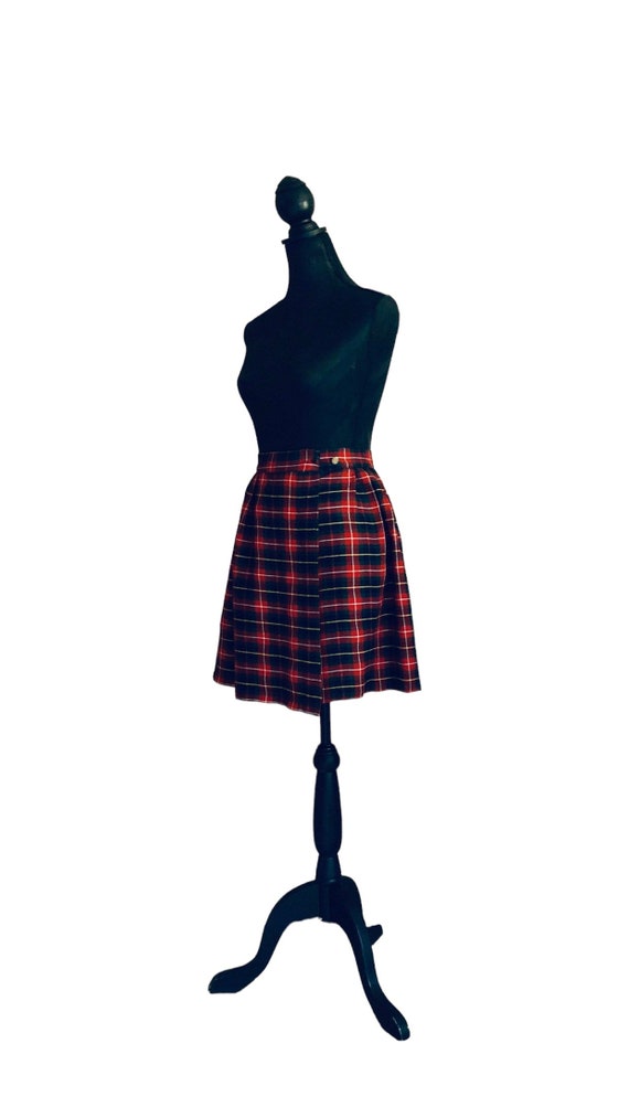 Vintage red Plaid pleated Skirt, tartan, winter sk