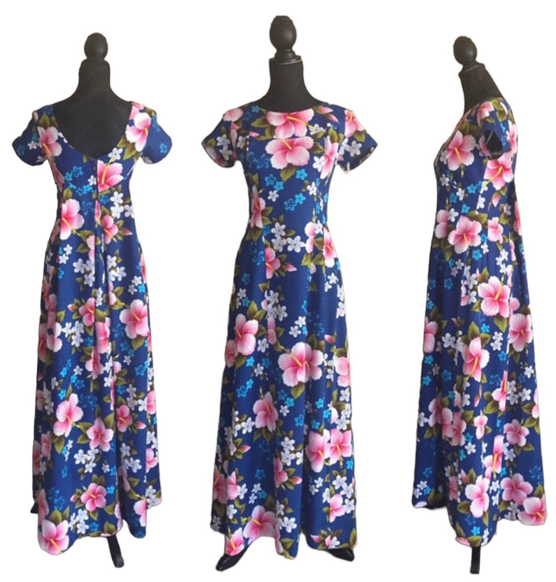 Coral Hibiscus Long Hawaiian Dress – Made in Hawaii main image 0