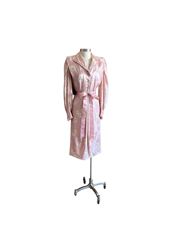 Vintage 80’s  Pink Silk Floral Dress  Pink Bow acc