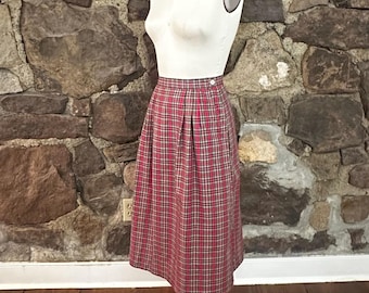 Vintage red tartan, red plaid skirt,  Post Horn label