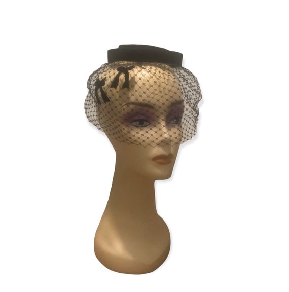 Black Netted Fascinator Hat Black Bow 