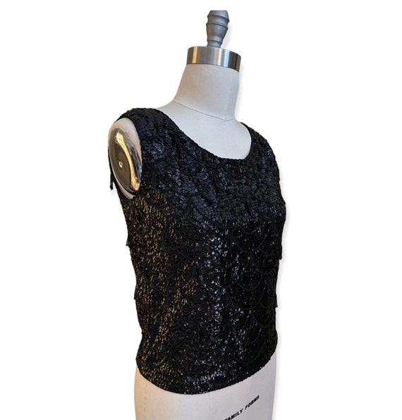 Vintage 1960’s Black Sequined Beaded  top crop st… - image 1