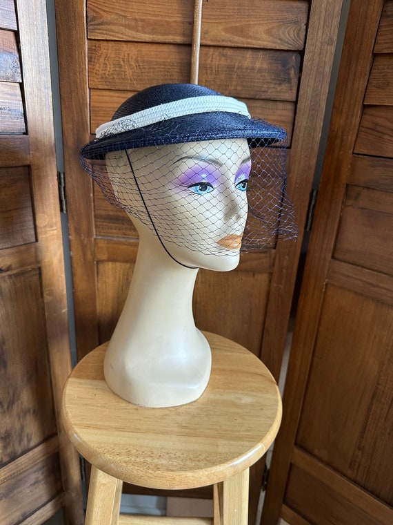 Vintage 1940s Navy Straw Hat (As Is)