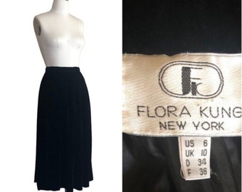 Vintage Black Velvet  Skirt, Flora Kung label, Beautiful Plush Velvet