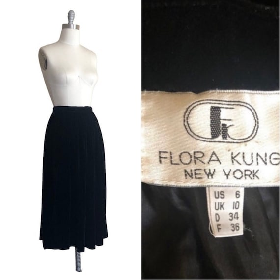 Vintage Black Velvet  Skirt, Flora Kung label, Be… - image 1