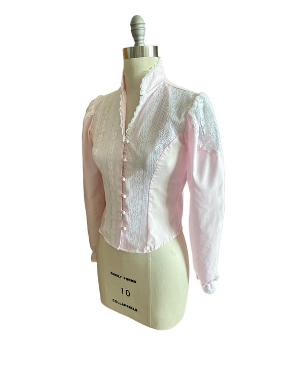 Vintage 1970’s Pink Blouse, Victorian Style, lace 