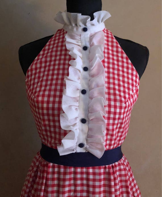 Red Gingham Dress - Vintage 1960’s - Maxi Dress wi