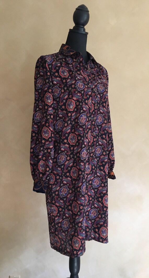 Vintage 80's Shirt Dress Paisley Print