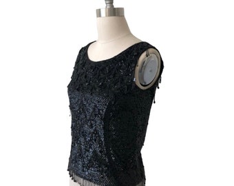 Vintage 1960’s  Black Beaded  sequined Top, lots of Sparkle, hand beaded, special occasion