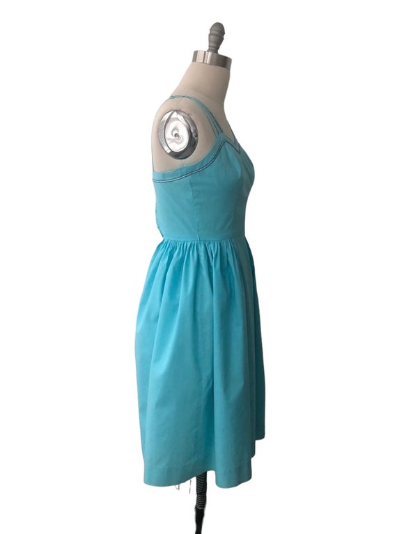 Vintage 1950’s Fit and Flare cotton sundress turq… - image 3