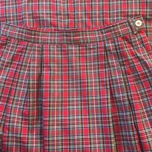 Vintage Red Plaid Cotton Skirt, Post Horn Label, Pleated Midi Length image 7