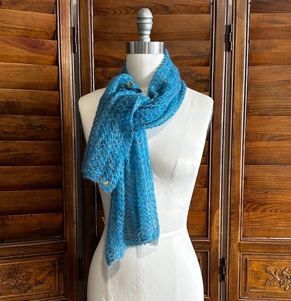 Blue Mohair winter scarf made in Italy, festive g… - image 1