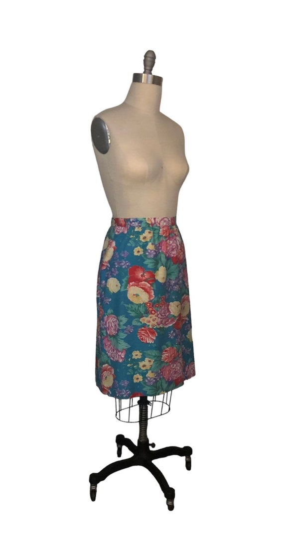 Vintage Colorful Floral Print Skirt,  Spring  Cot… - image 2