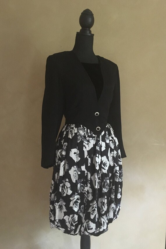 Vintage 1980’s Black Velvet Dress - Floral Silk bo