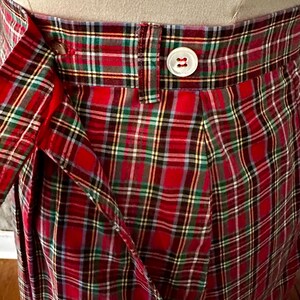 Vintage Red Plaid Cotton Skirt, Post Horn Label, Pleated Midi Length image 3