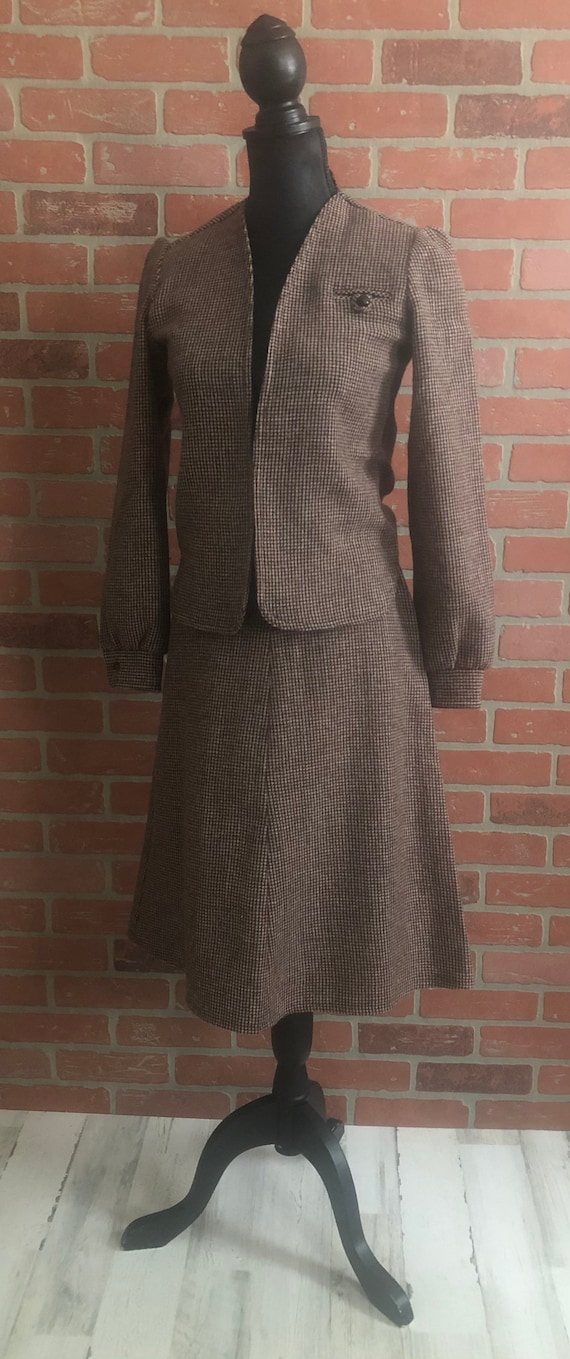 Vintage 1970’s Brown Tweed Suit Skirt Set