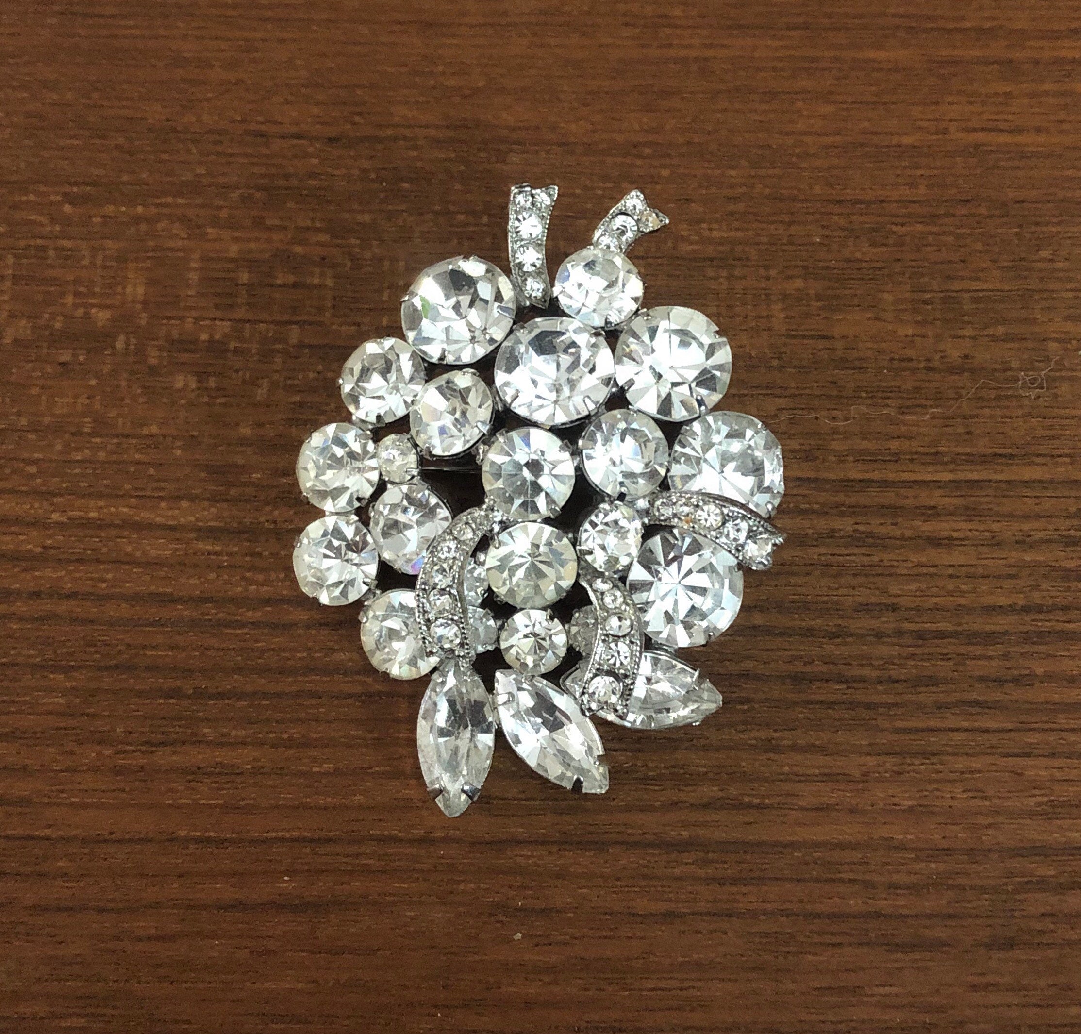 1950s Vintage Costume Jewelry Diamond Rhinestone Leaf/flower