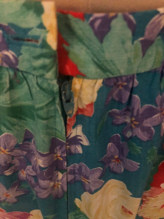 Vintage Colorful Floral Print Skirt,  Spring  Cot… - image 4