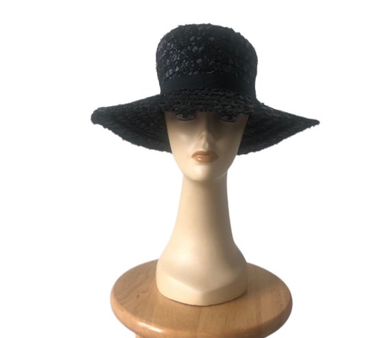 Vintage 1960’s Black Straw Raffia Hat, oversized … - image 1