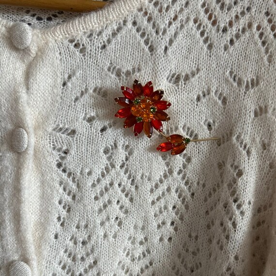 Vintage Rhinestone Flower Brooch, floral pin - image 2