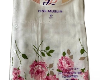 Summer floral pillowcases: Vintage, pink roses, linens, cottage core , old store stock