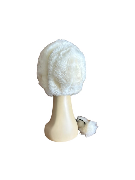 Vintage 1950’s White Fur Hat, Made in Italy, Pom … - image 3