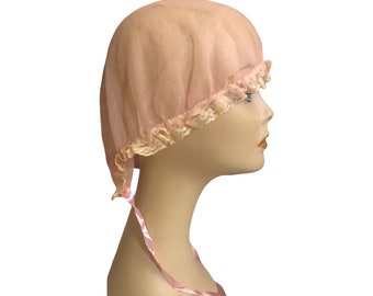 Vintage Victorian Night Cap, Pink lace,  bonnet, boudoir hat