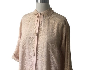 Vintage 1950’s blush pink lace robe, peignoir, Bergdorf Goodman label