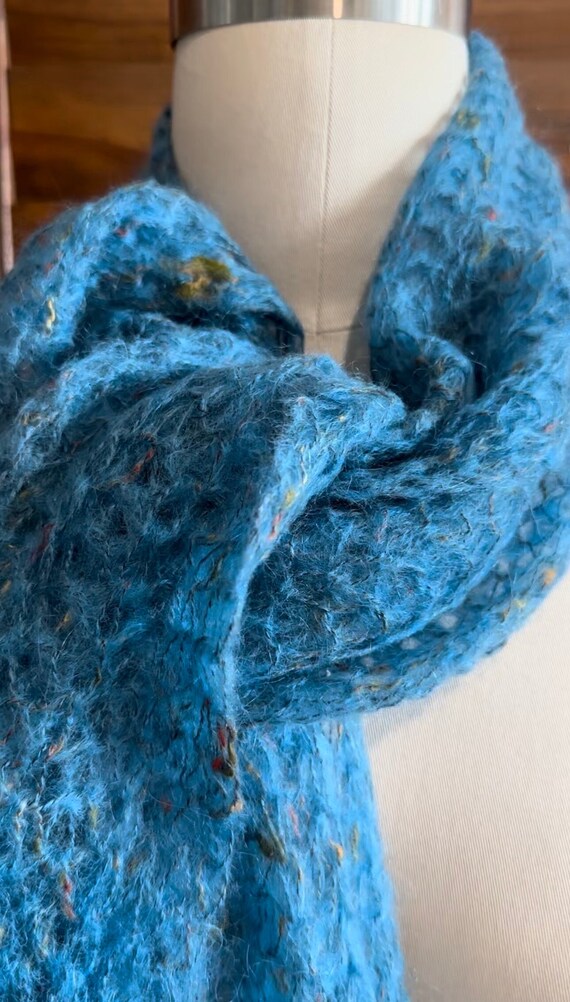 Blue Mohair winter scarf made in Italy, festive g… - image 5