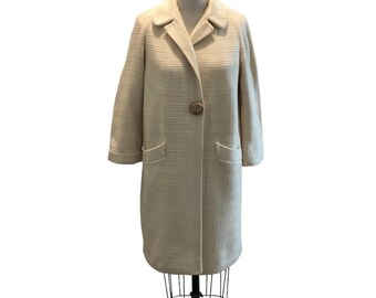 Vintage 1960s Cream Mod Style Basket Weave Coat, Horrockses Fashions England