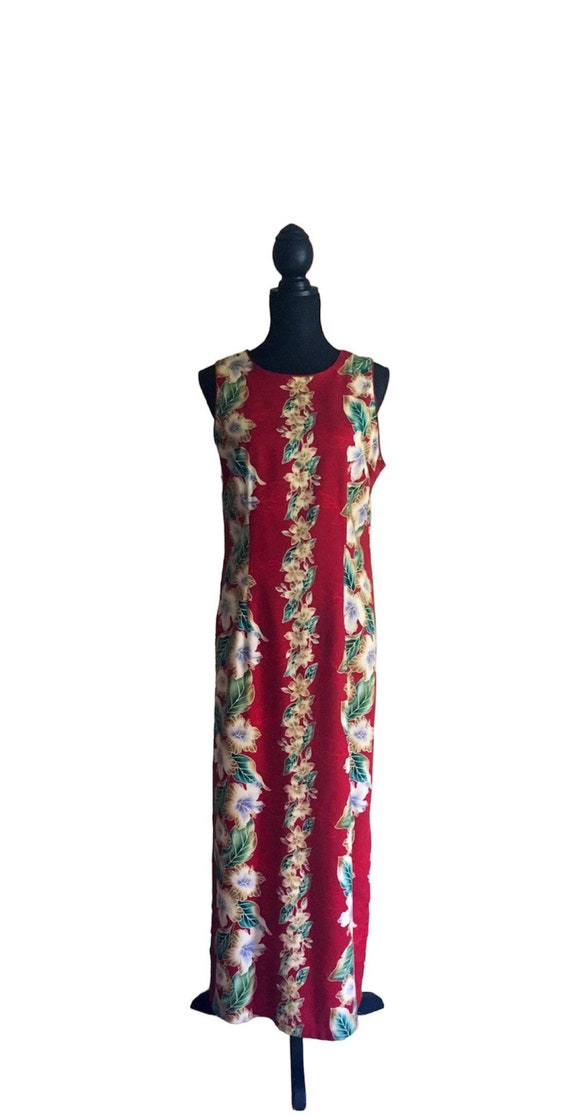 Vintage Red Floral Hawaiian Dress tropical print,… - image 3