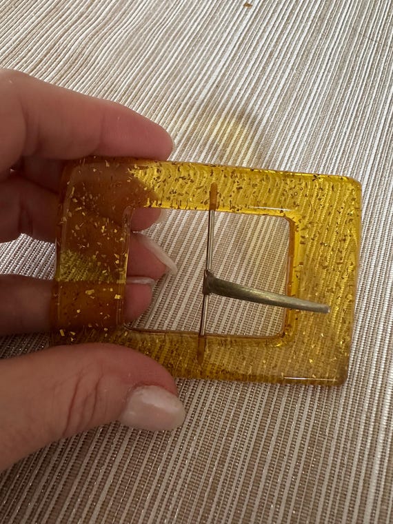 Vintage belt buckle gold with gold specked  shimm… - image 2