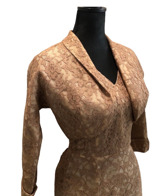 Vintage 1950’s cocktail style wiggle dress, gold … - image 1