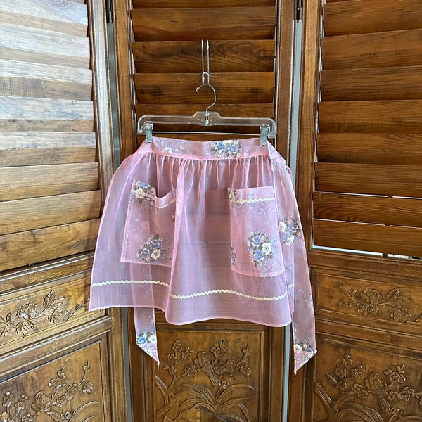 Vintage 1950’s Apron, Pink Floral, Hostess Apron