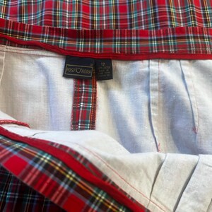 Vintage Red Plaid Cotton Skirt, Post Horn Label, Pleated Midi Length image 4
