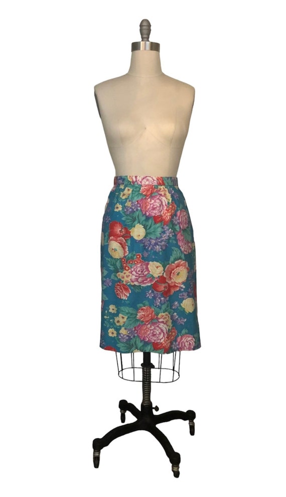 Vintage Colorful Floral Print Skirt,  Spring  Cott