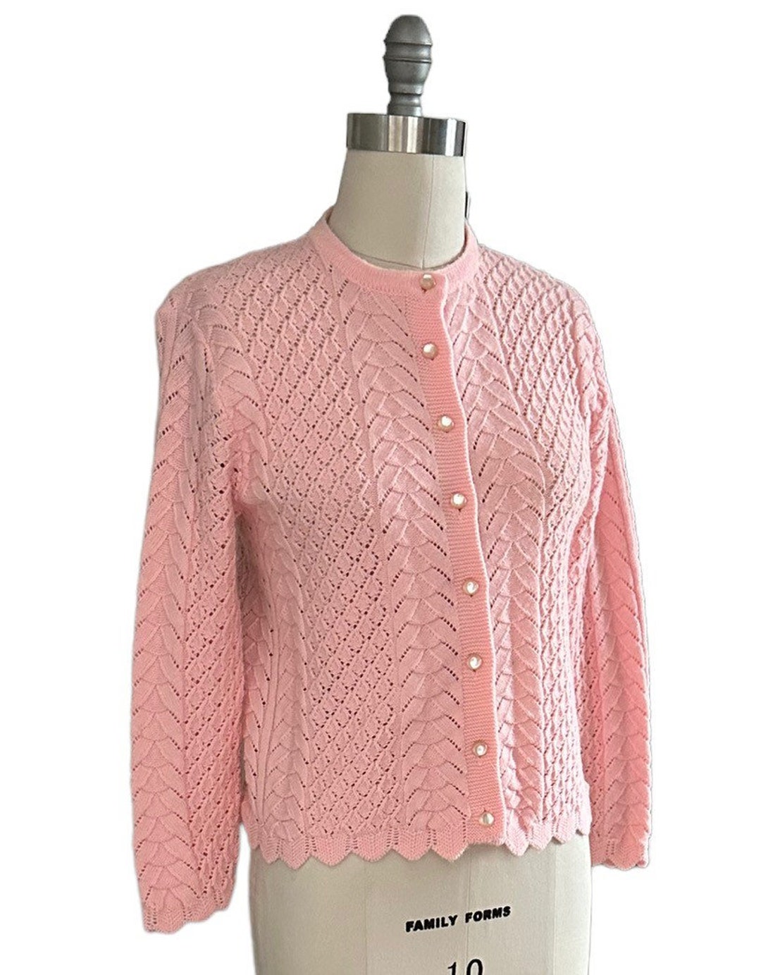 Vintage 1960s Pink Embroidered Cardigan
