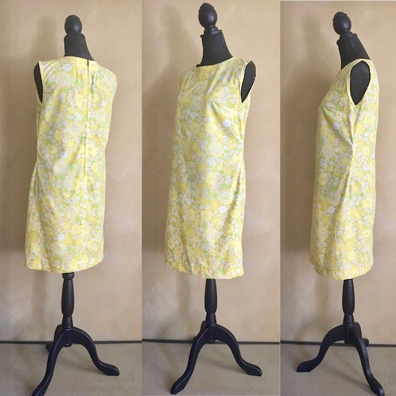 Vintage 60s Yellow Daisy Print Dress / Shift dres