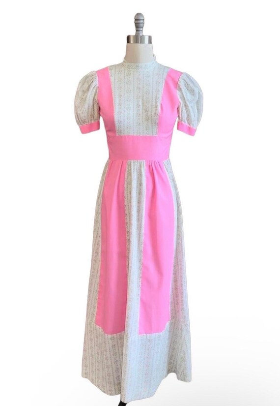 Vestido longo floral rosa vintage: vestido camponês cottagecore de