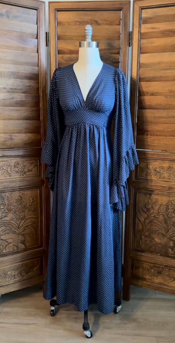 1970s Striped Bohemian Maxi Dress with Angel Sleeve