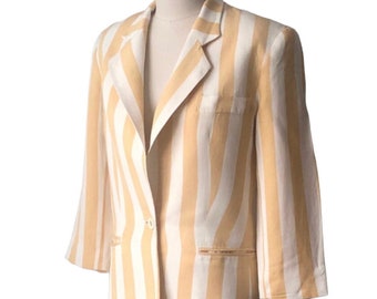 Vintage Bright Yellow Striped Spring Summer Blazer