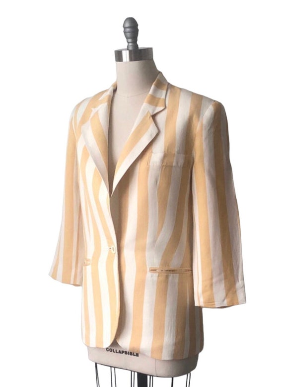 Vintage Bright Yellow Striped Spring Summer Blazer