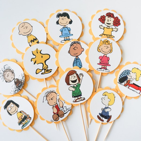 Peanuts Character Cupcake Toppers, Cupcake Flags, Cupcake Toothpick Party Decor, Circus, Lucy, Linus, Woodstock, Peppermint Patty