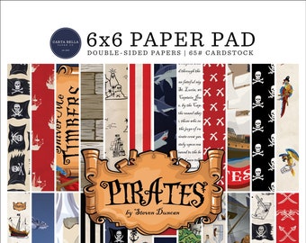 Carta Bella Pirates Collection 6 x 6 Paper Pad 24 Double Sided Adorable Papers Echo Park