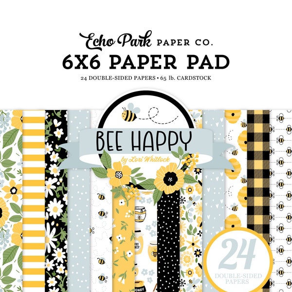 Echo Park Bee Happy Collection 6 x 6 Paper Pad 24 Double Sided Adorable Papers