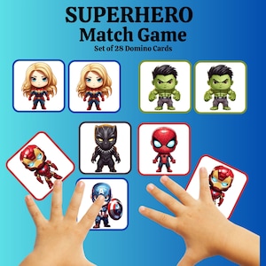 Gioco di abbinamento di supereroi per bambini piccoli e bambini in età prescolare, attività impegnative, giochi e divertimento, istruzione, apprendimento Stampabile digitale